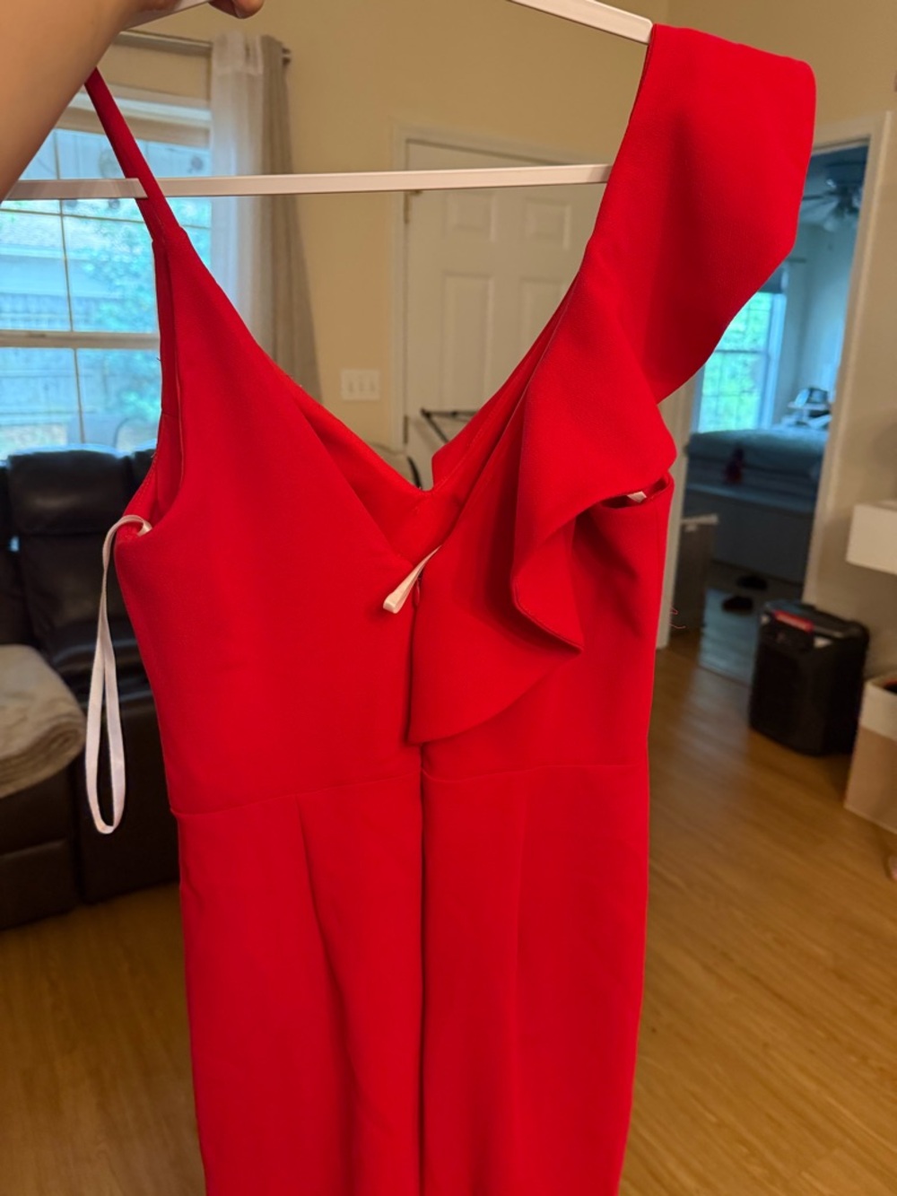 Xscape Red One-Shoulder Ruffle Jumpsuit - Picture 3 of 4